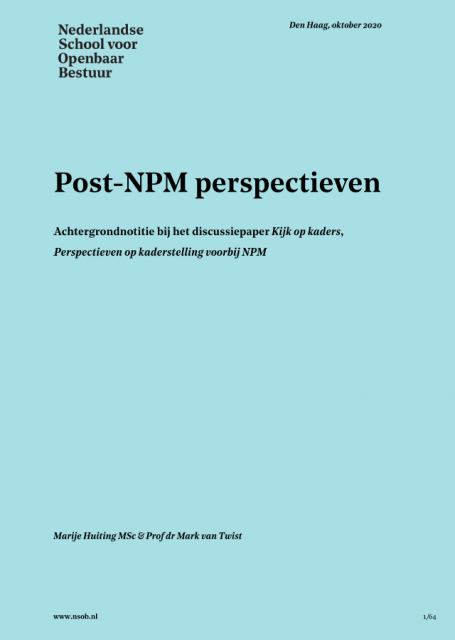 Voorkant essay Post-NPM perspectieven - Achtergrondnotitie bij discussiepaper Kijk op Kaders